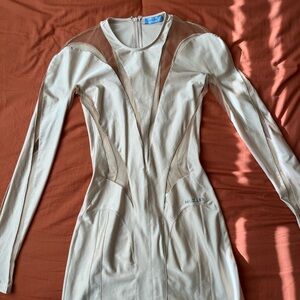 Mugler Cream Long Sleeve Bodycon Dress